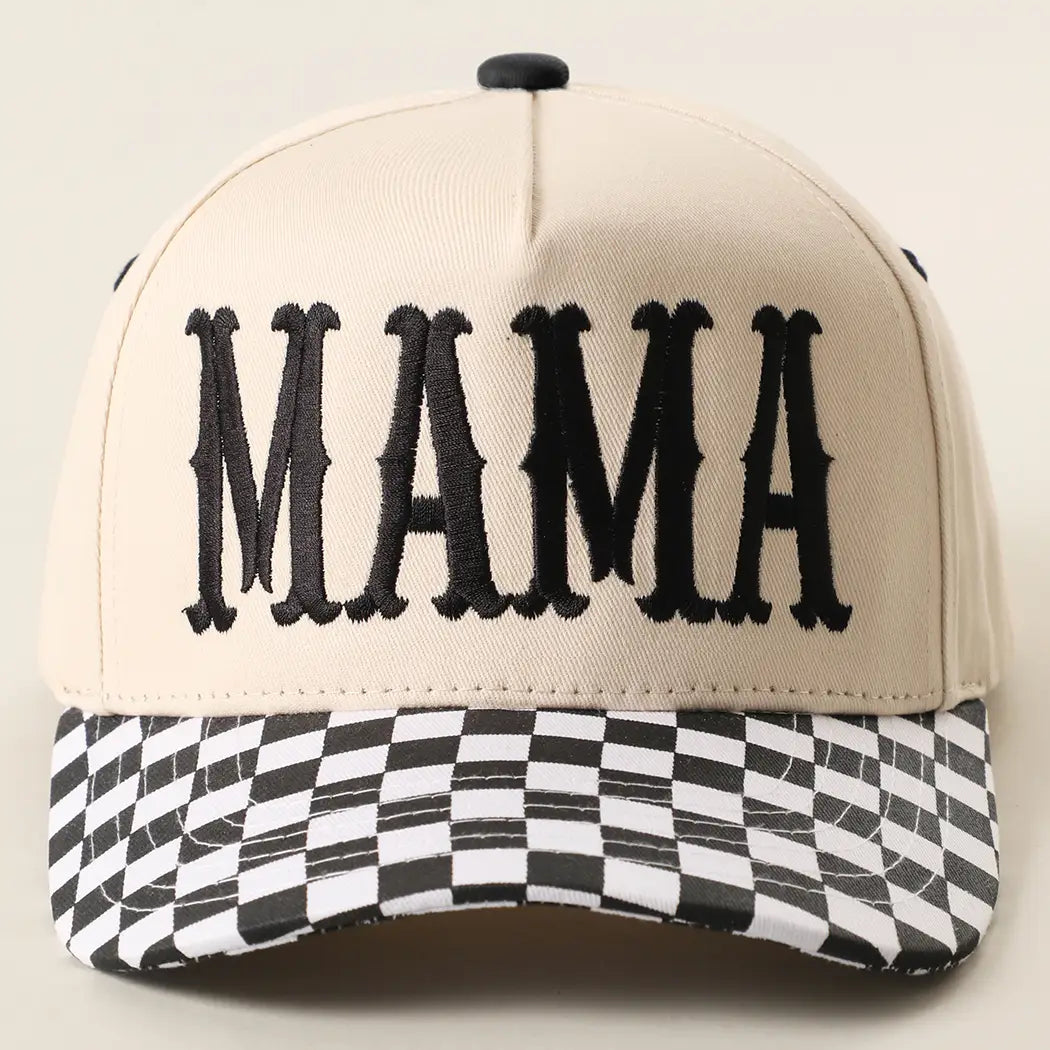 Mama Embroidered Checkered Brim Trucker Hat
