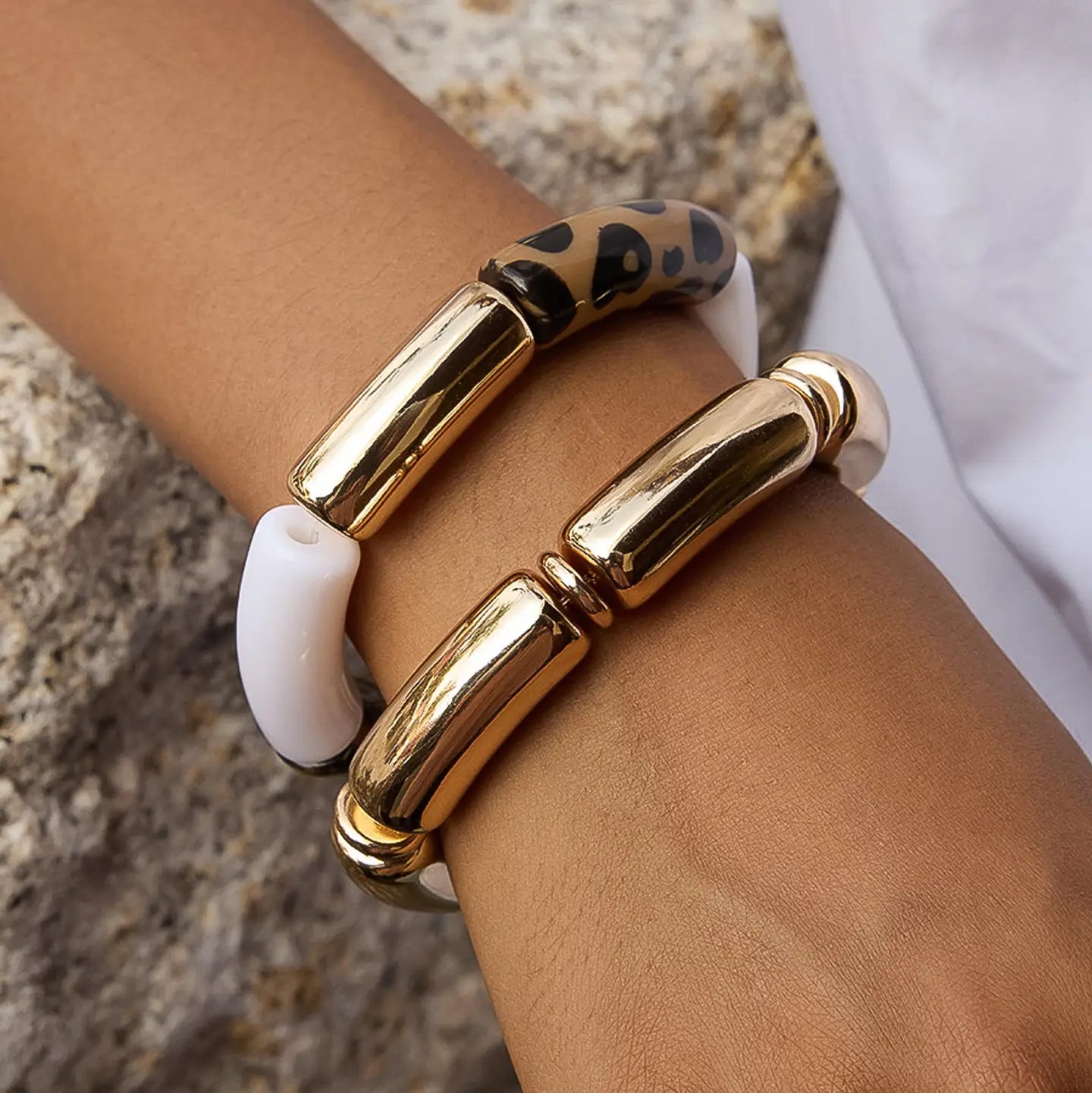 Aira Chunky Leopard Resin Bangle Set