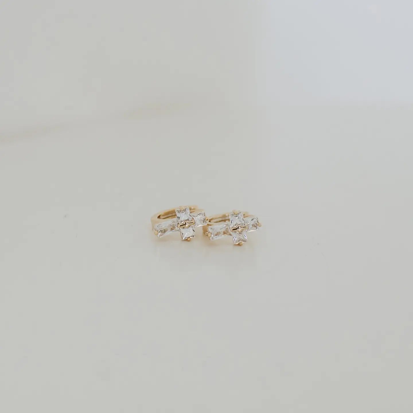 Alta Cross Huggies Gold Baguette Cz Earrings