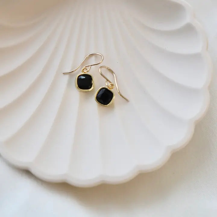 Square Bezel Earrings | Jet Black Bezel Stone