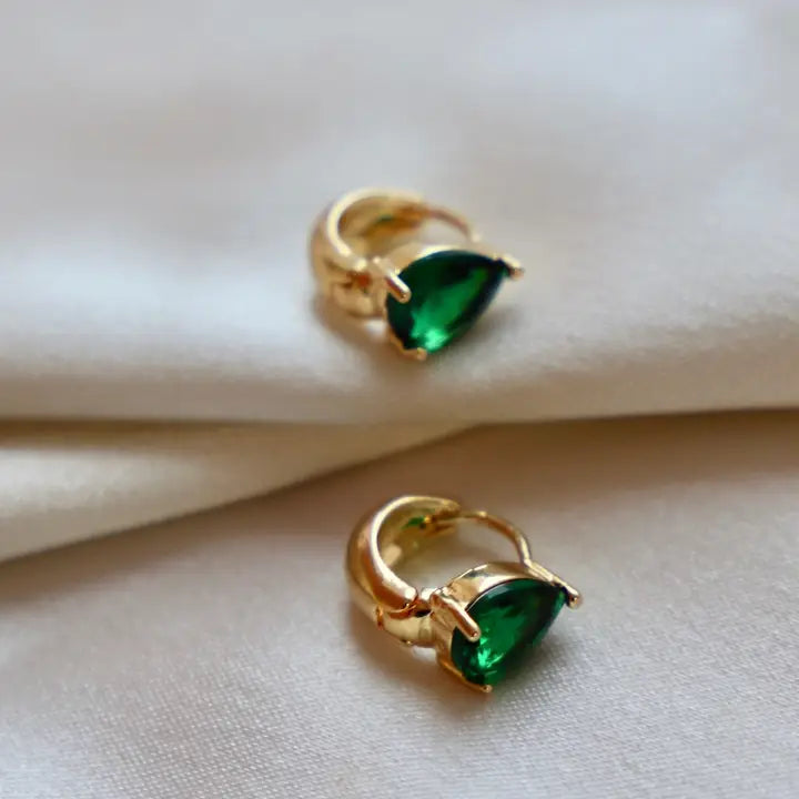 Crystal Teardrop Huggies - Emerald