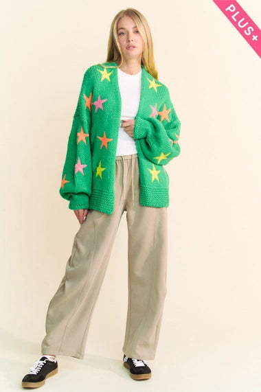 Star Loose Fit Long Sleeve Knit Cardigan