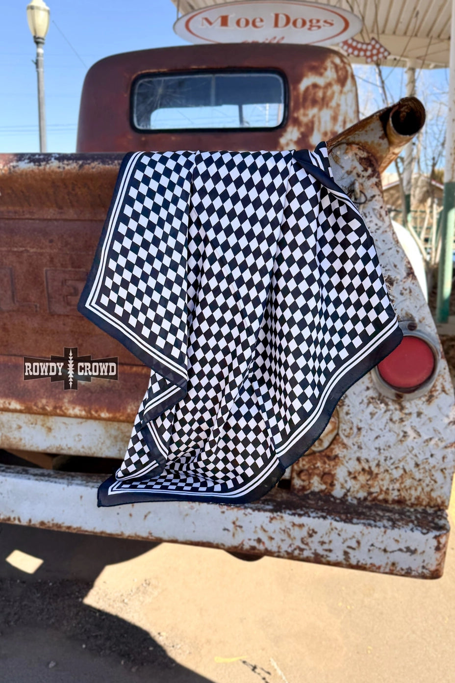 Small Black Checkered Out Wild Rag/ Scarf - 26" x 26"