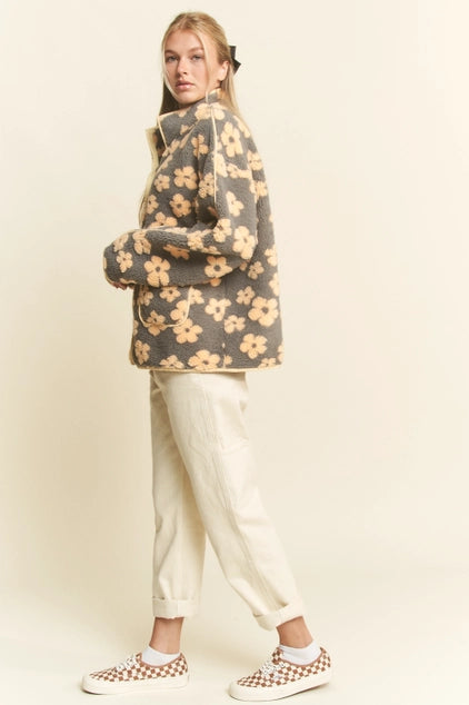 Zip Up Daisy Collared Sherpa Jacket