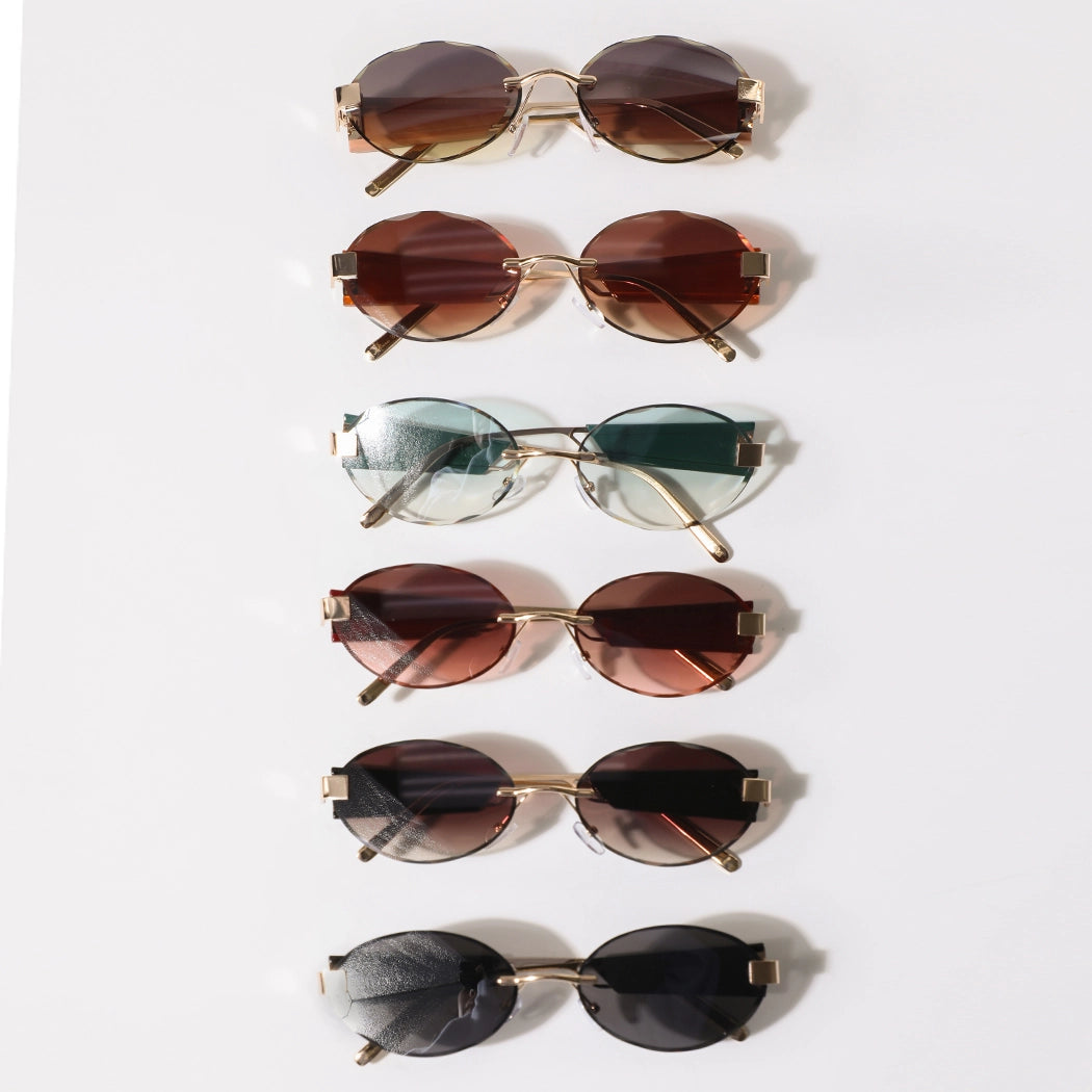 Classic Slim Oval Metal Frame Sunglasses