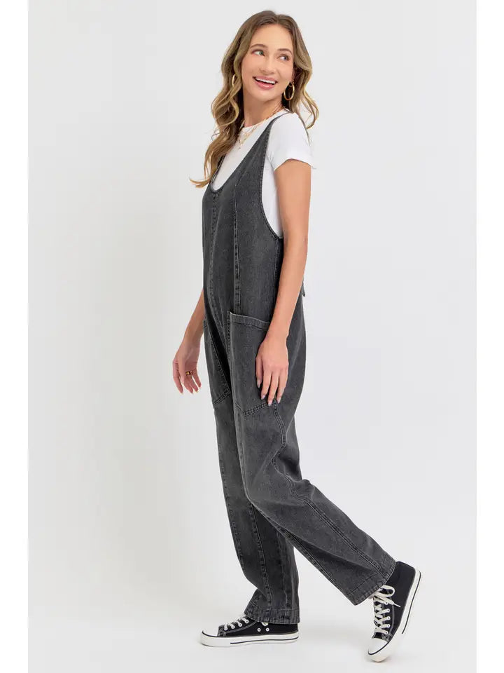 One-And-Done Denim Jumpsuit | Washed Black Demin