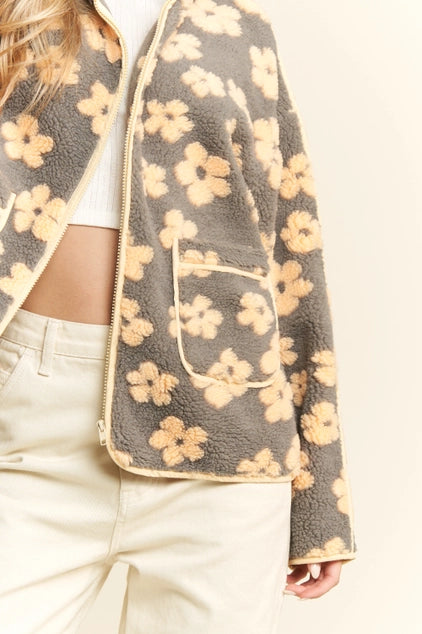 Zip Up Daisy Collared Sherpa Jacket