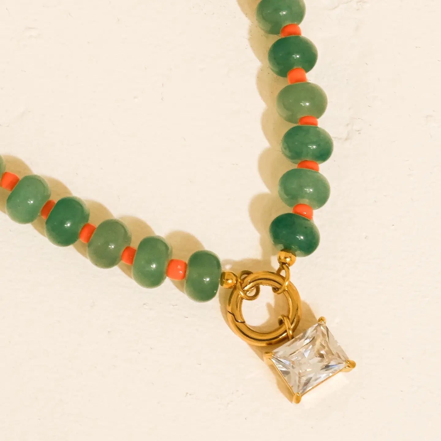 Annecy Boho Beaded Cz Necklace - Green