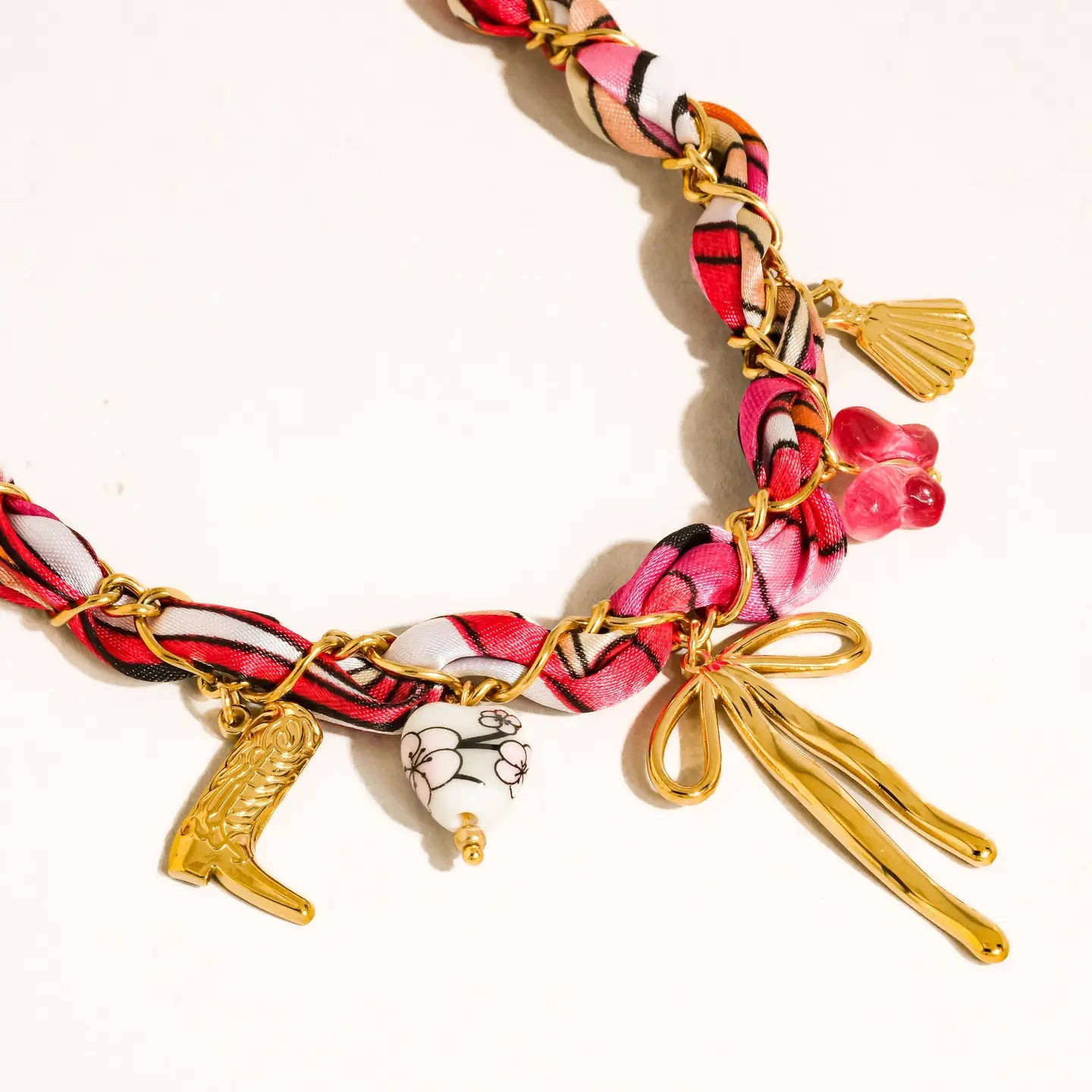 Plumeria Braided Charm Bow Necklace