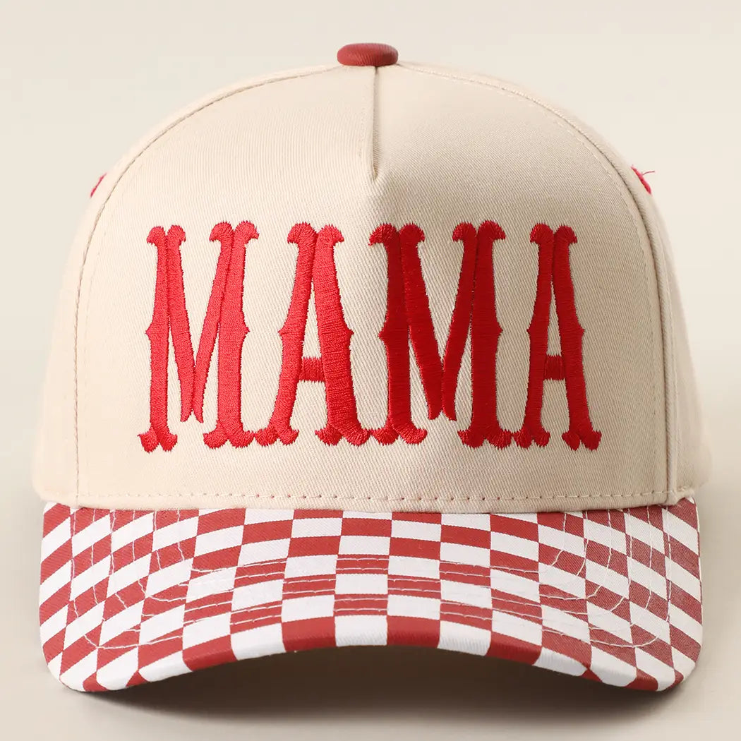 Mama Embroidered Checkered Brim Trucker Hat