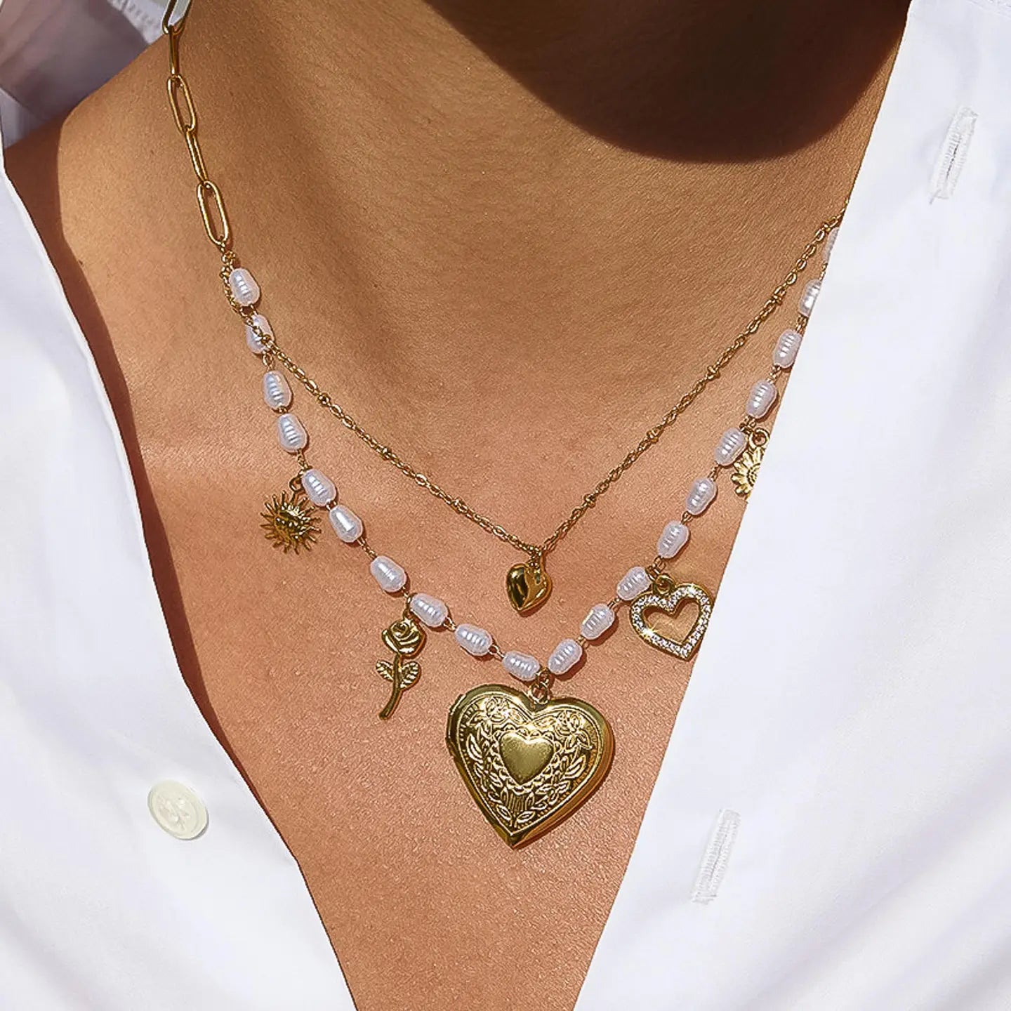 Meadowe Pearl Heart Locket Necklace