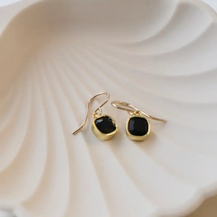 Square Bezel Earrings | Jet Black Bezel Stone