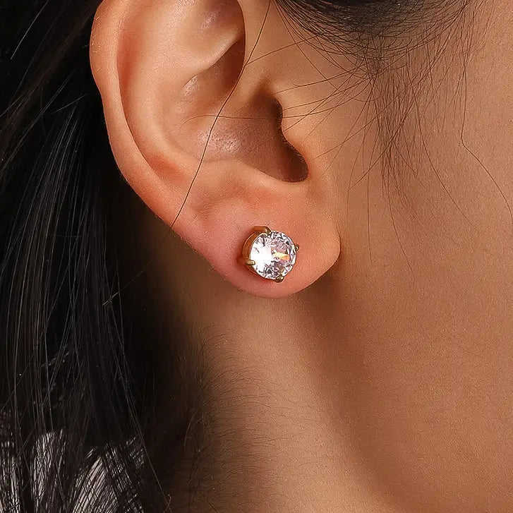 Round Cz Flat Back Earrings