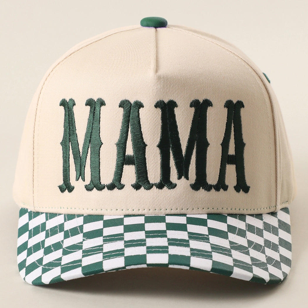 Mama Embroidered Checkered Brim Trucker Hat
