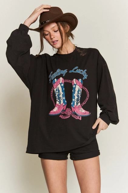 Western Cowboy Boots Graphic Long Sleeve T-Shirt