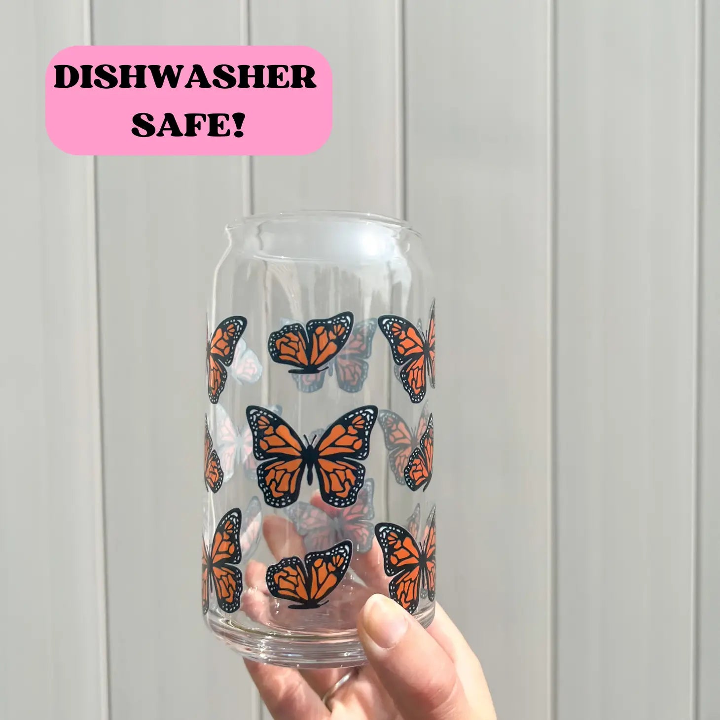 16 oz Orange Butterfly | Can Glass Cup