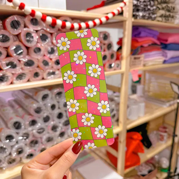 Pink & Green Checker Glitter Bookmark