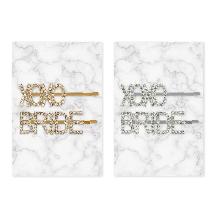 Rhinestone Bridal Party Hair Clips - Xoxo Bride Gold