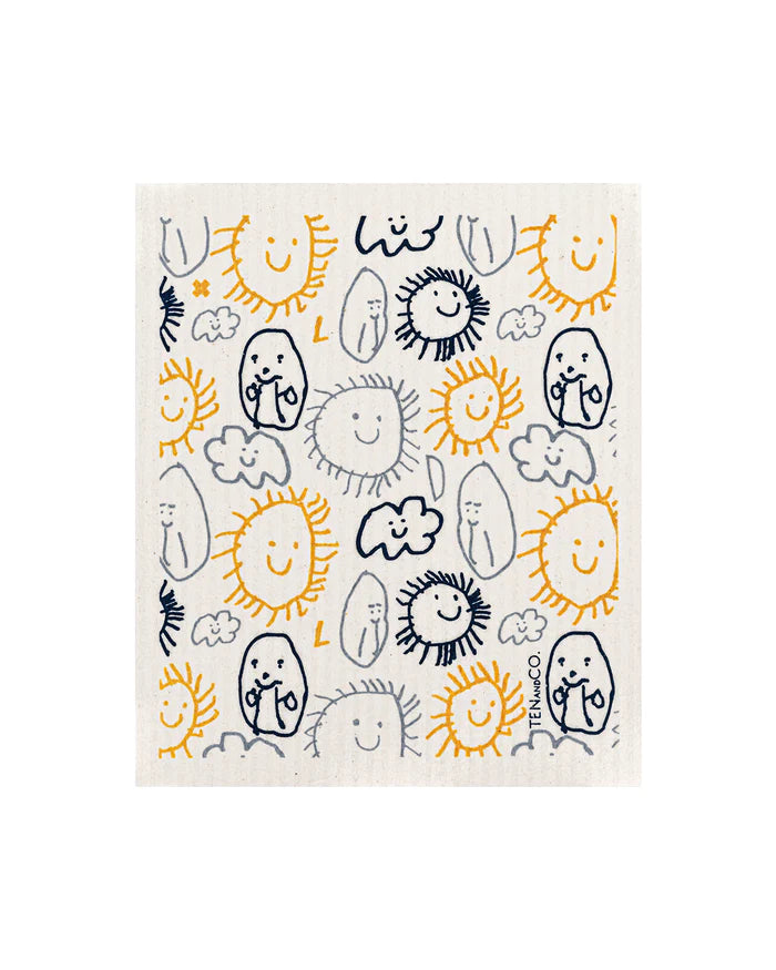 Sun, Clouds and Potato People Sponge Cloth