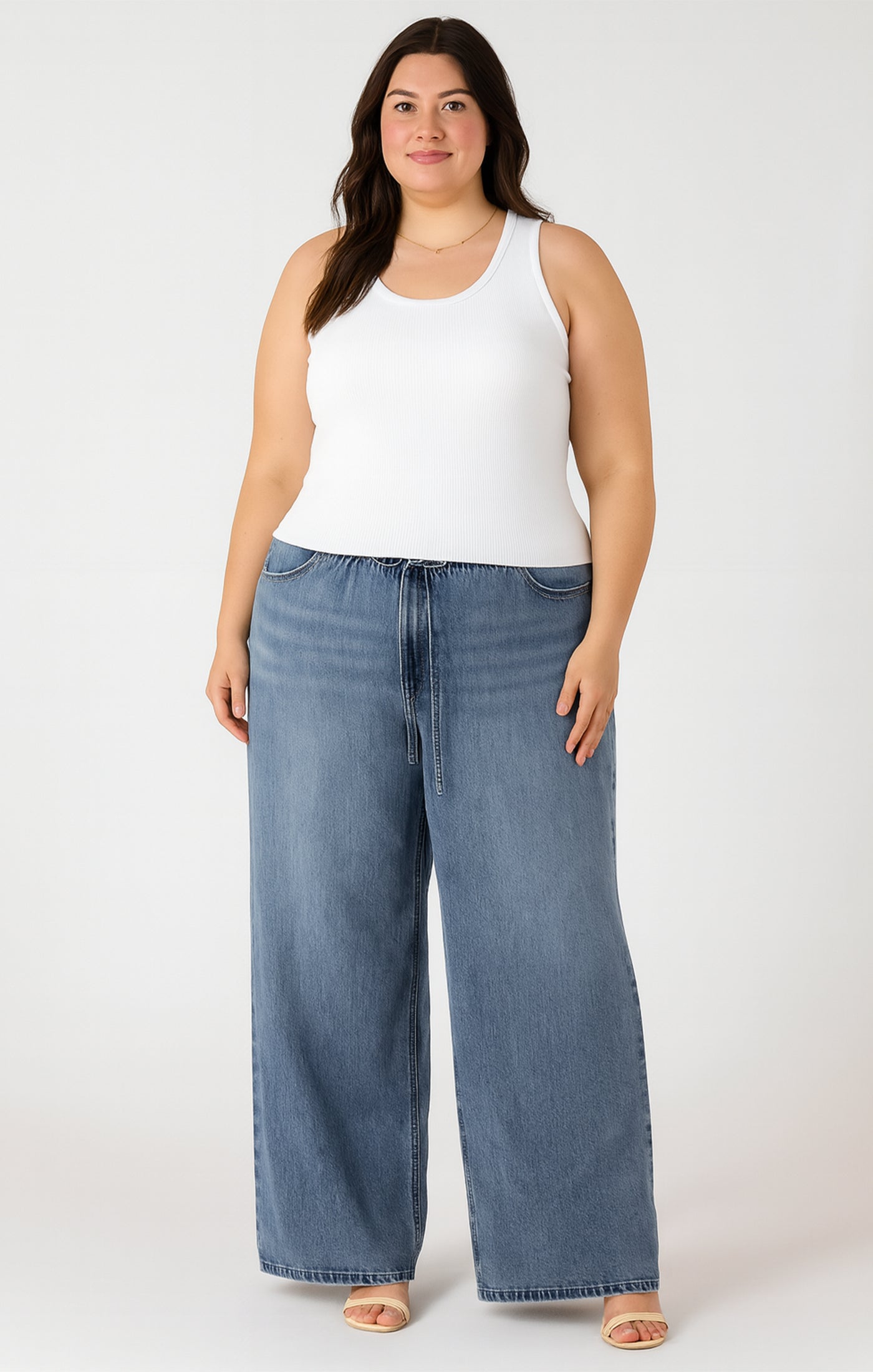 DRAWSTRING WAIST DENIM PANT