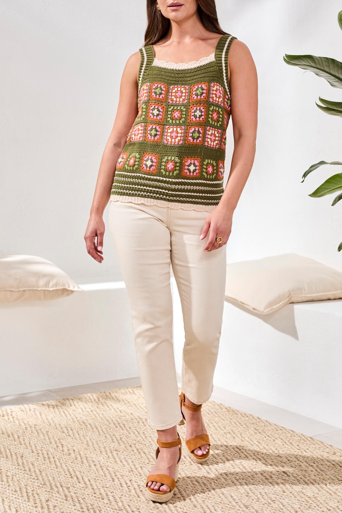 Wide Strap Crochet Top