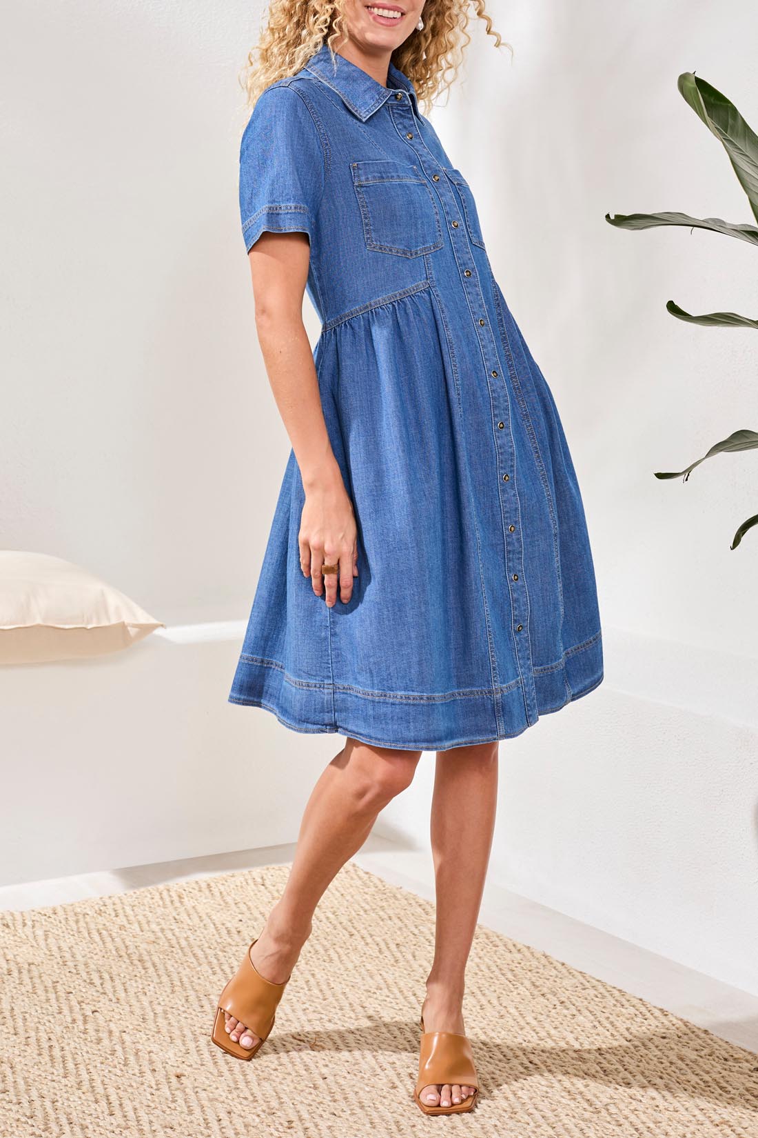 Button Down Flowy Denim Dress