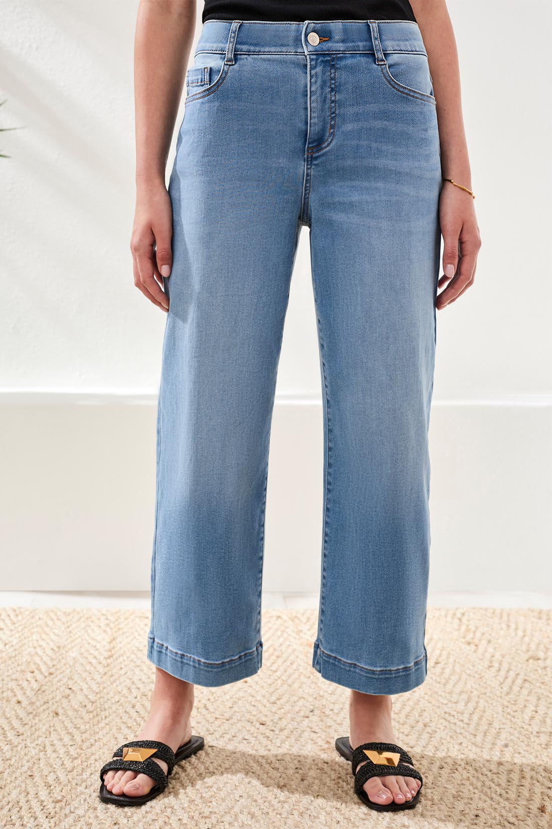 Audrey Hugging Wide Crop Jeans- Coastal Blue