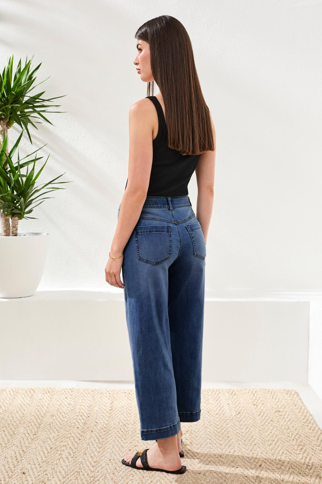 Audrey Hugging Wide Crop Jeans- Faded Blue
