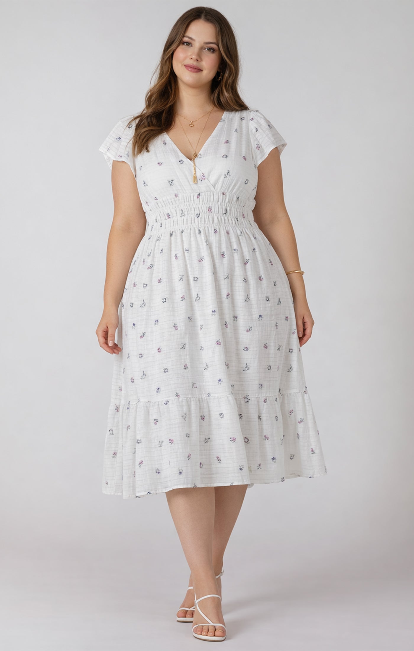 WRAP FRONT TIERED MIDI DRESS