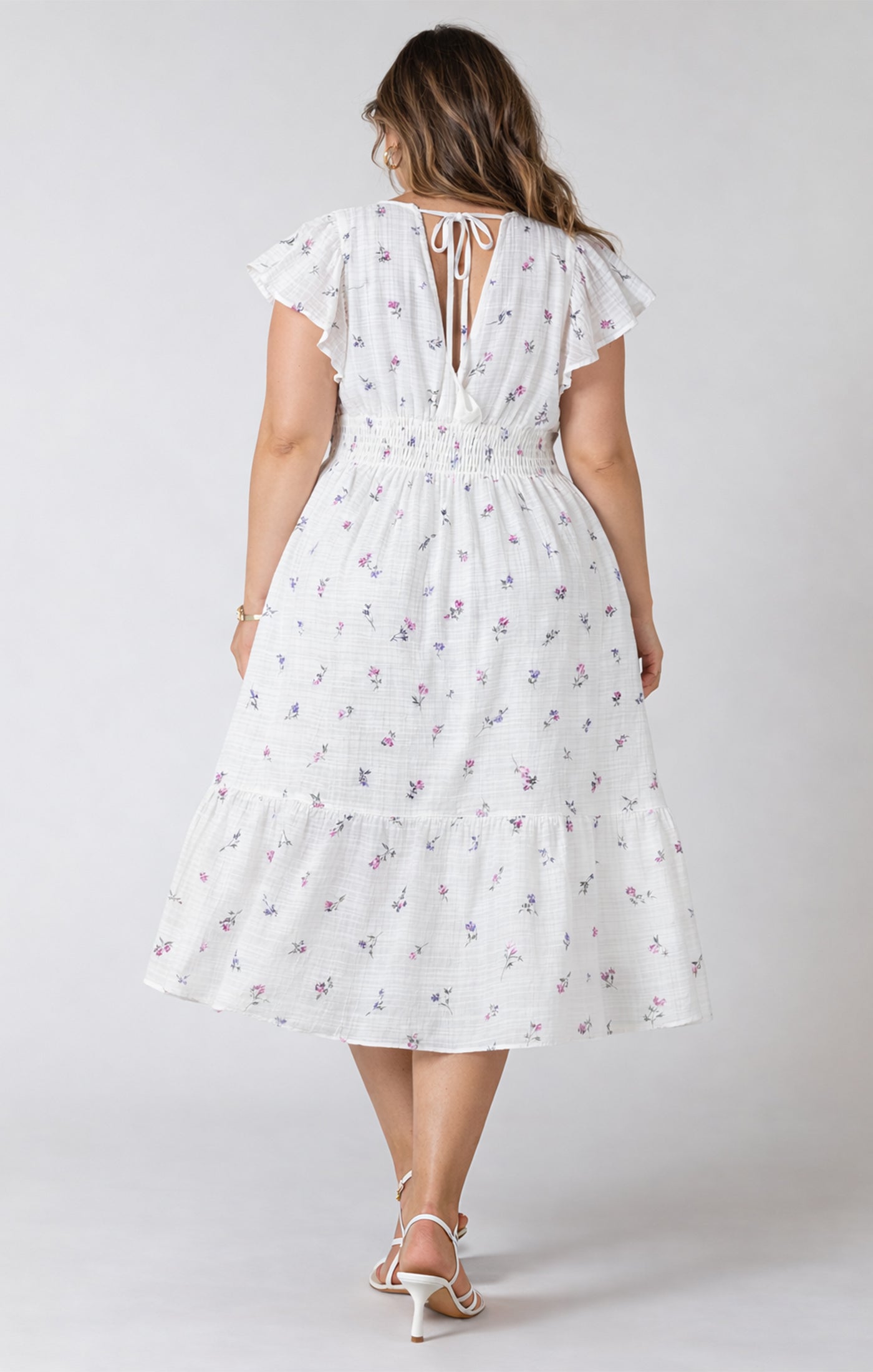 WRAP FRONT TIERED MIDI DRESS