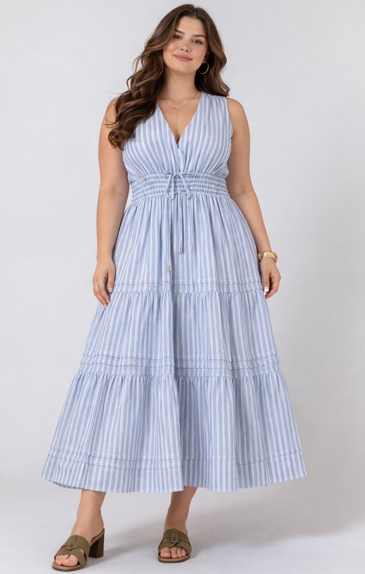 PLEAT DETAIL SMOCKED WAIST DRESS