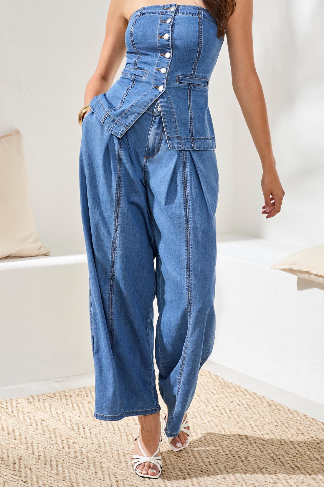 BROOKE PLEATED WIDE FLOWY DENIM
