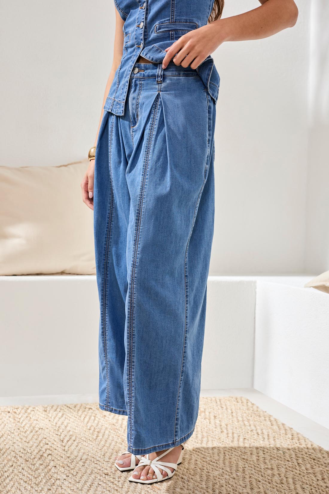 BROOKE PLEATED WIDE FLOWY DENIM