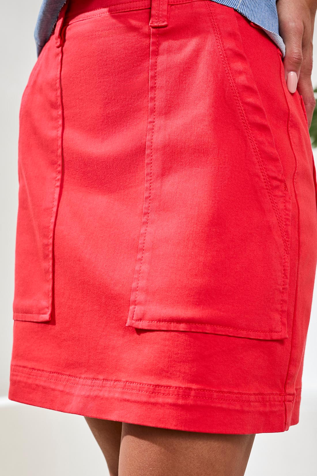 AUDREY PULL ON DENIM SKORT-CORALRED