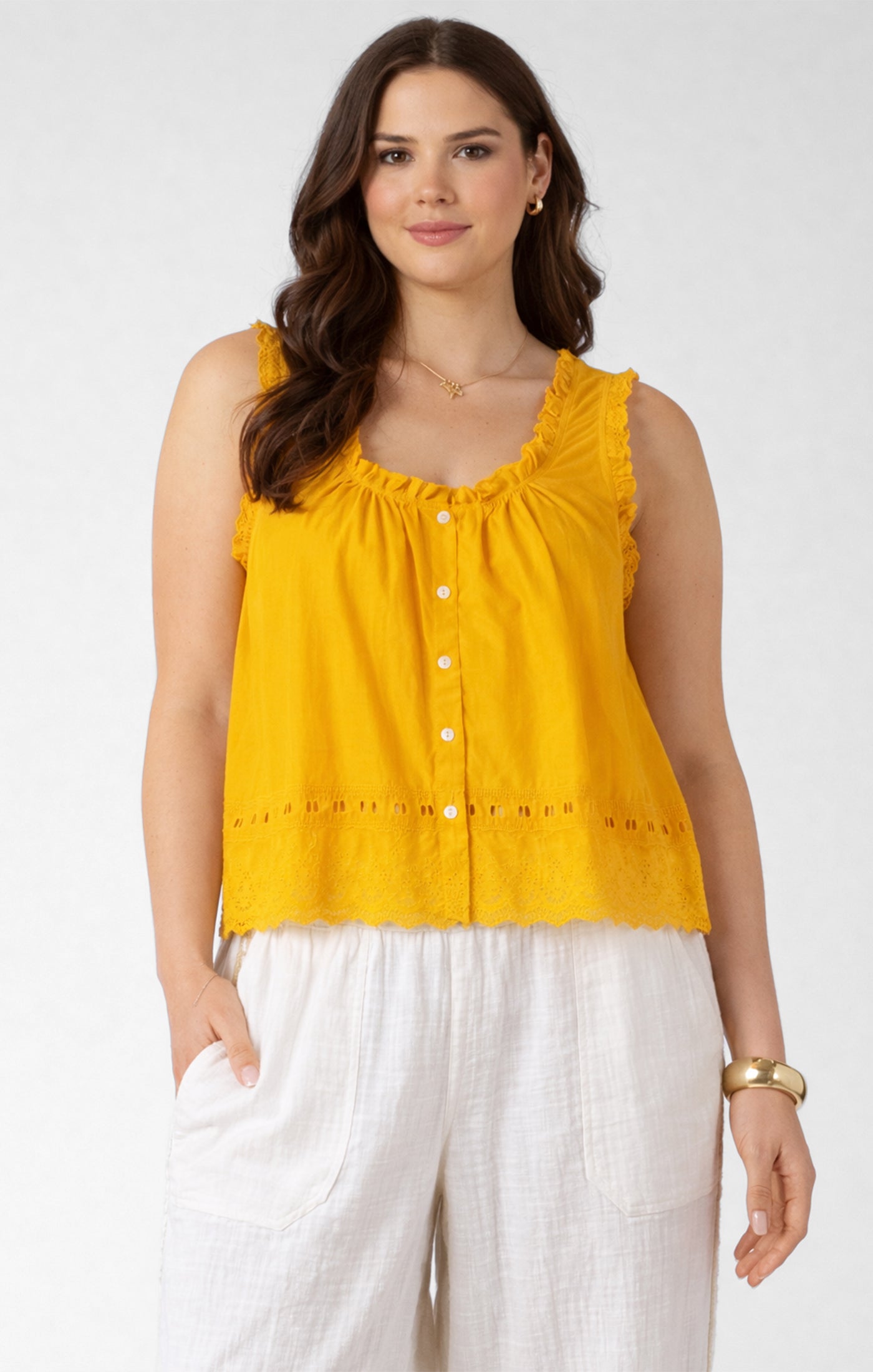 EMBROIDERED LACE TRIM TANK