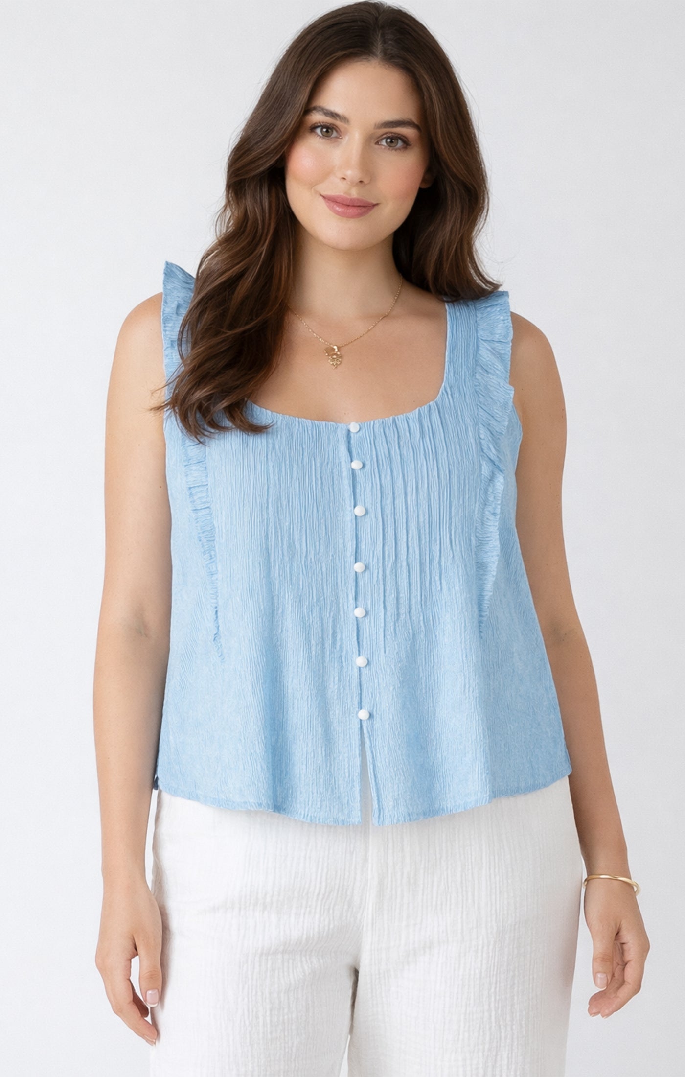 PINTUCK RUFFLE DETAIL TANK