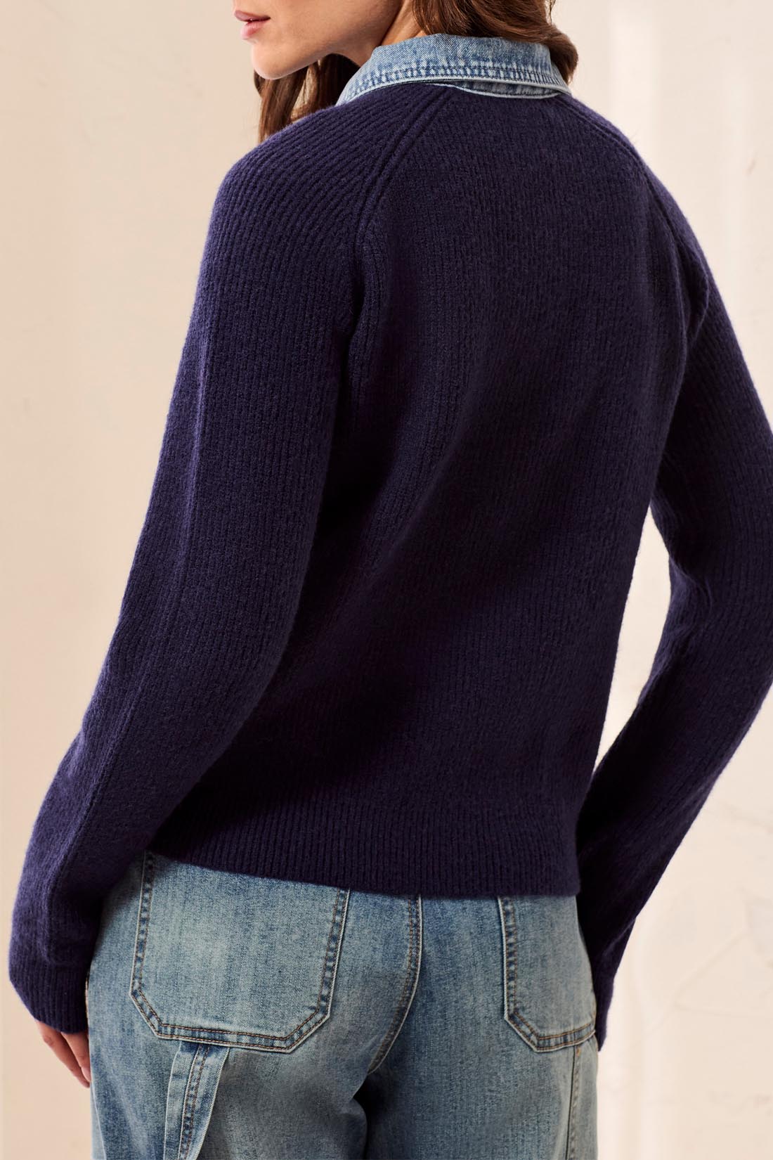 MIXED MEDIA SWEATER JACKET W/ DENIM