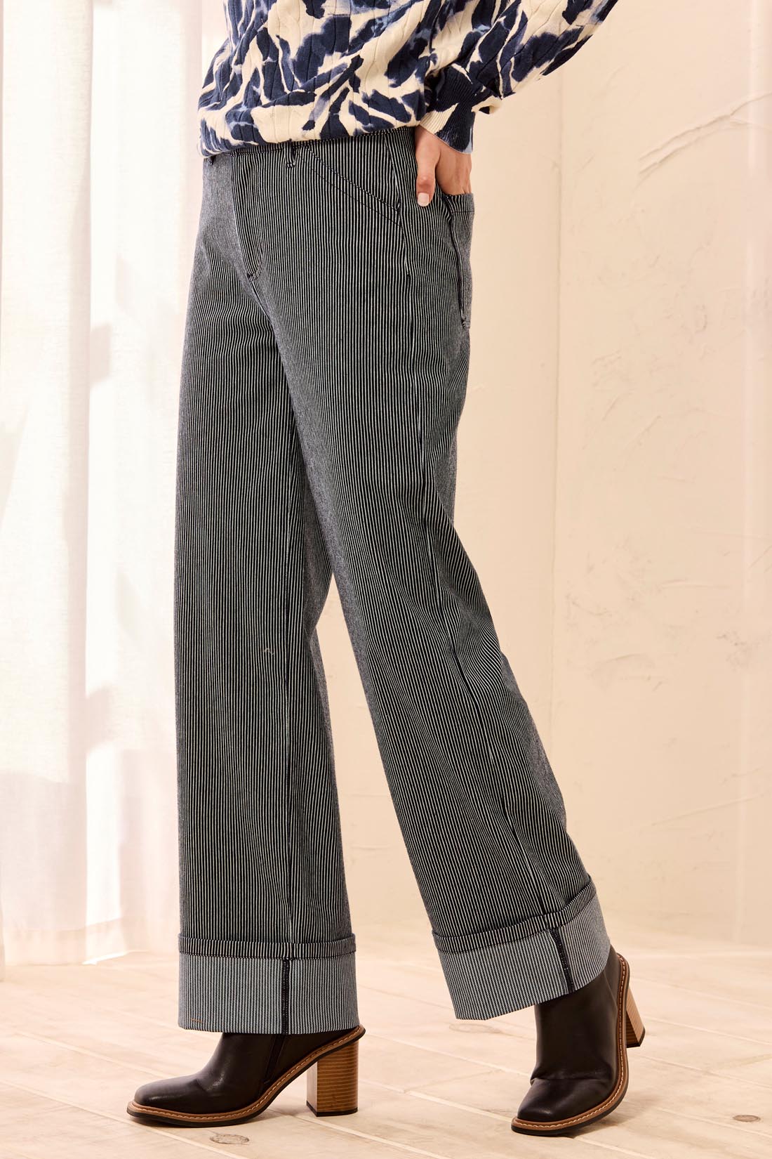 FLY ANKLE PANT W/ WIDE CUFFS-SAPPHIRE
