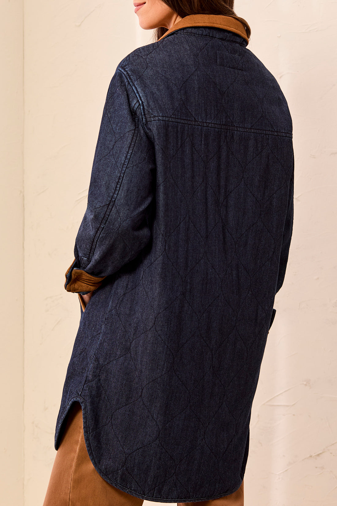 QUILTED DENIM JKT W/ SUEDE