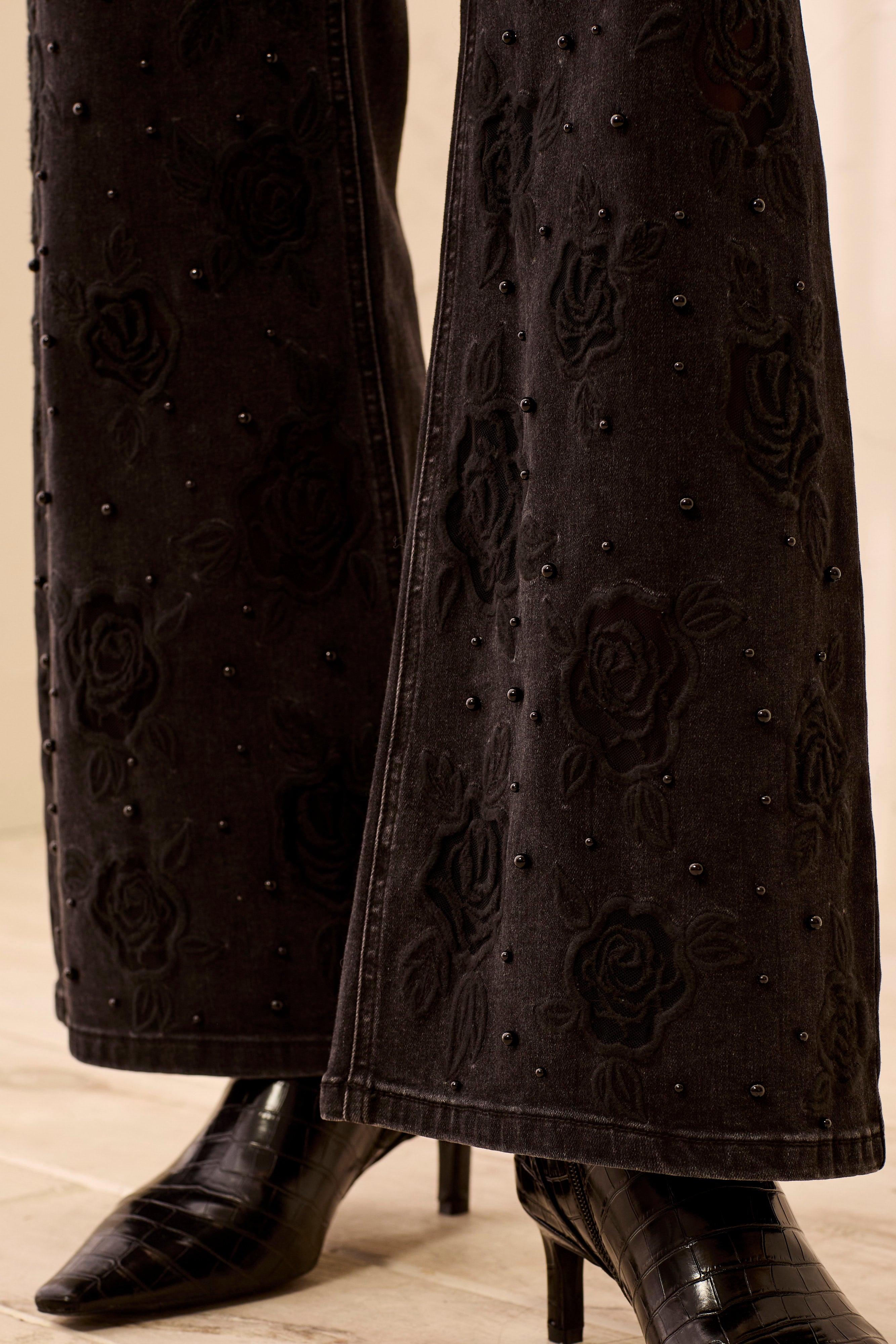 AUDREY OVERLAYED DENIM PALAZZO JEANS