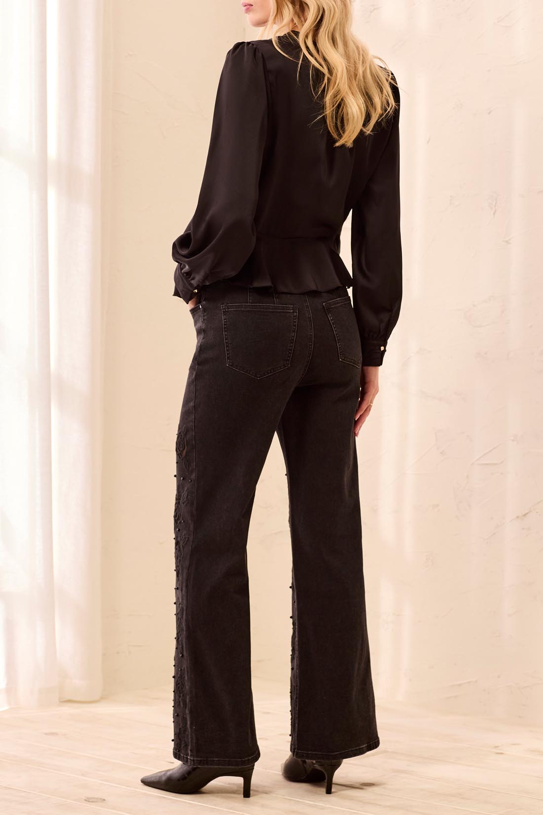 AUDREY OVERLAYED DENIM PALAZZO JEANS
