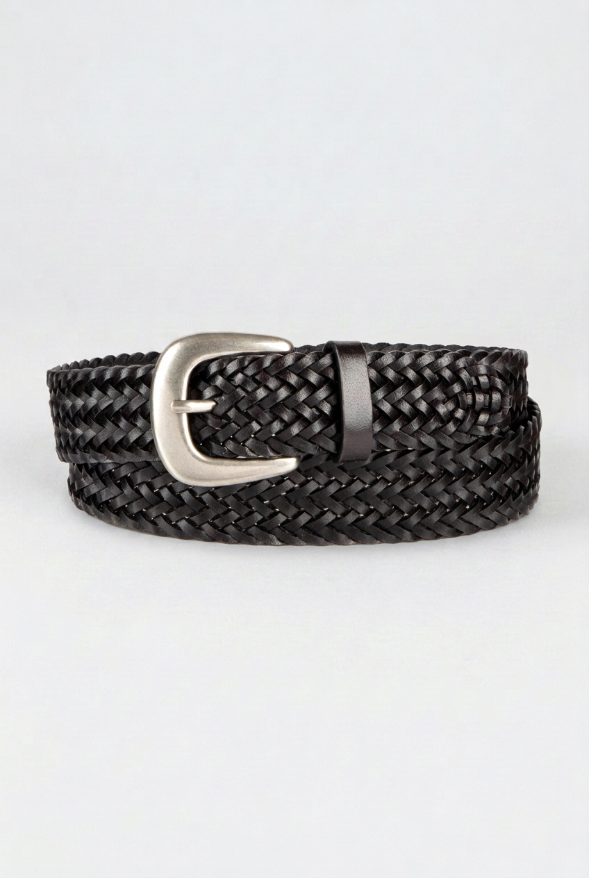 SAVANNAH HAND-BRAIDED WOVEN LEATHER BELT-BLACK