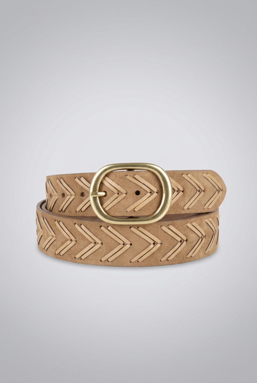 MACKENZIE LACED SUEDE LEATHER BELT WITH CLASSIC BUCKLE-TAN
