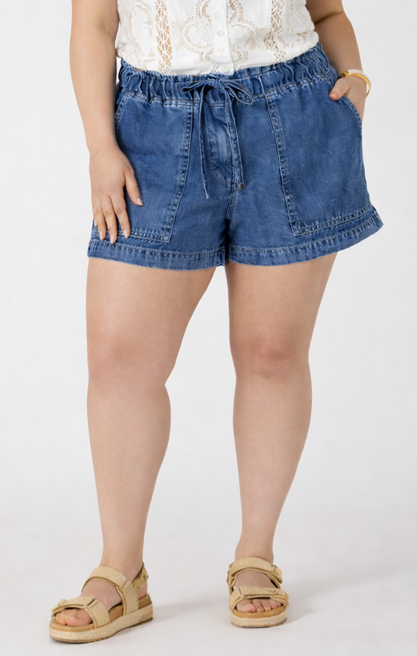 DRAWSTRING DENIM SHORTS