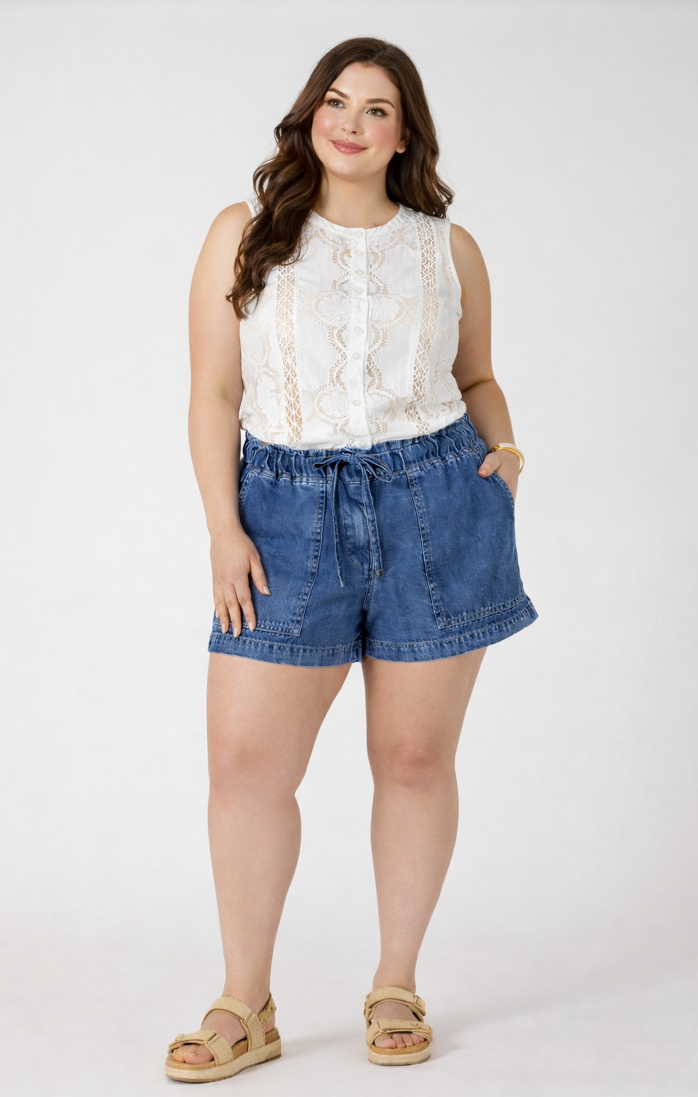 DRAWSTRING DENIM SHORTS
