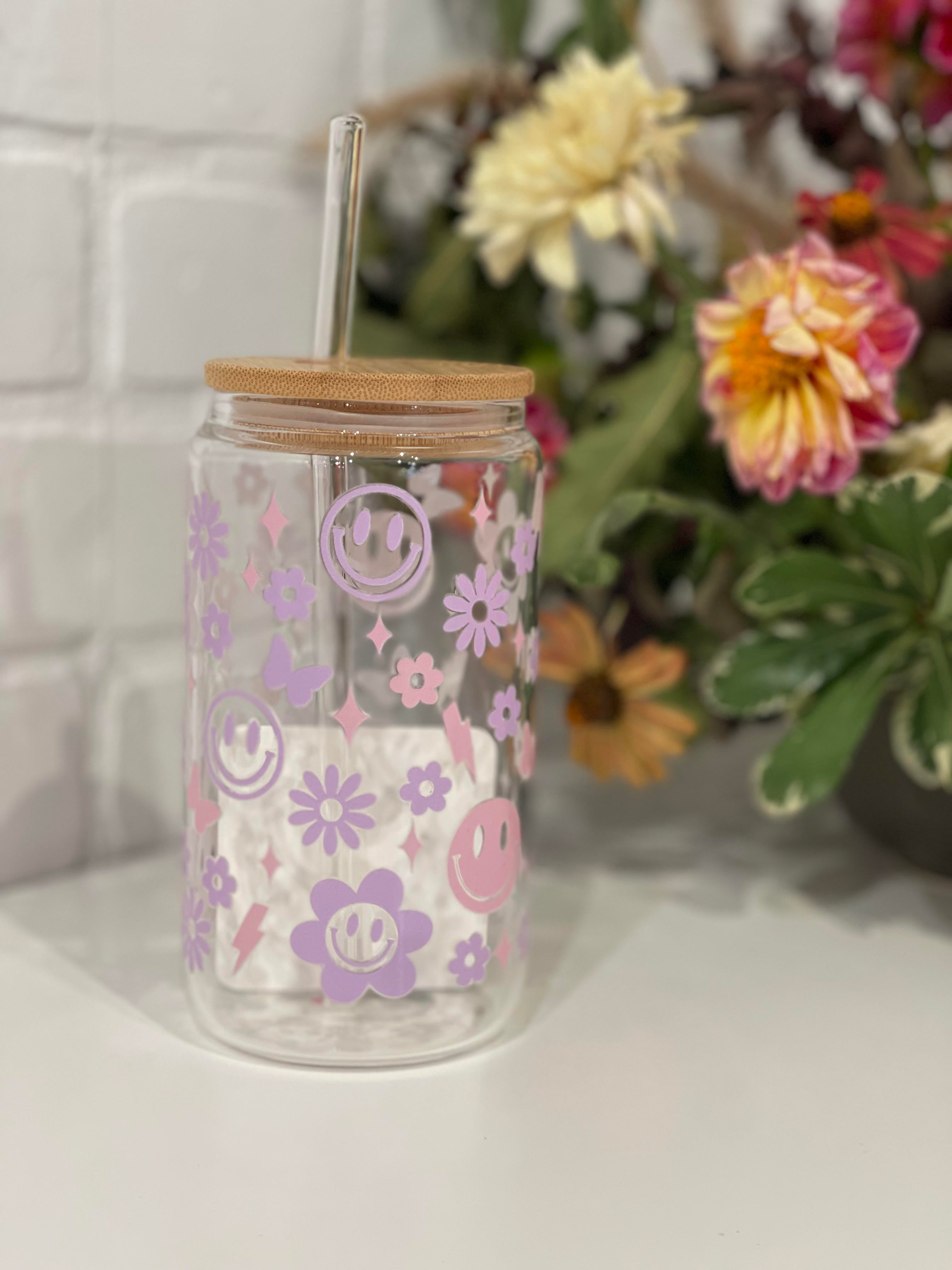 Happy Floral | 16oz Can Glass