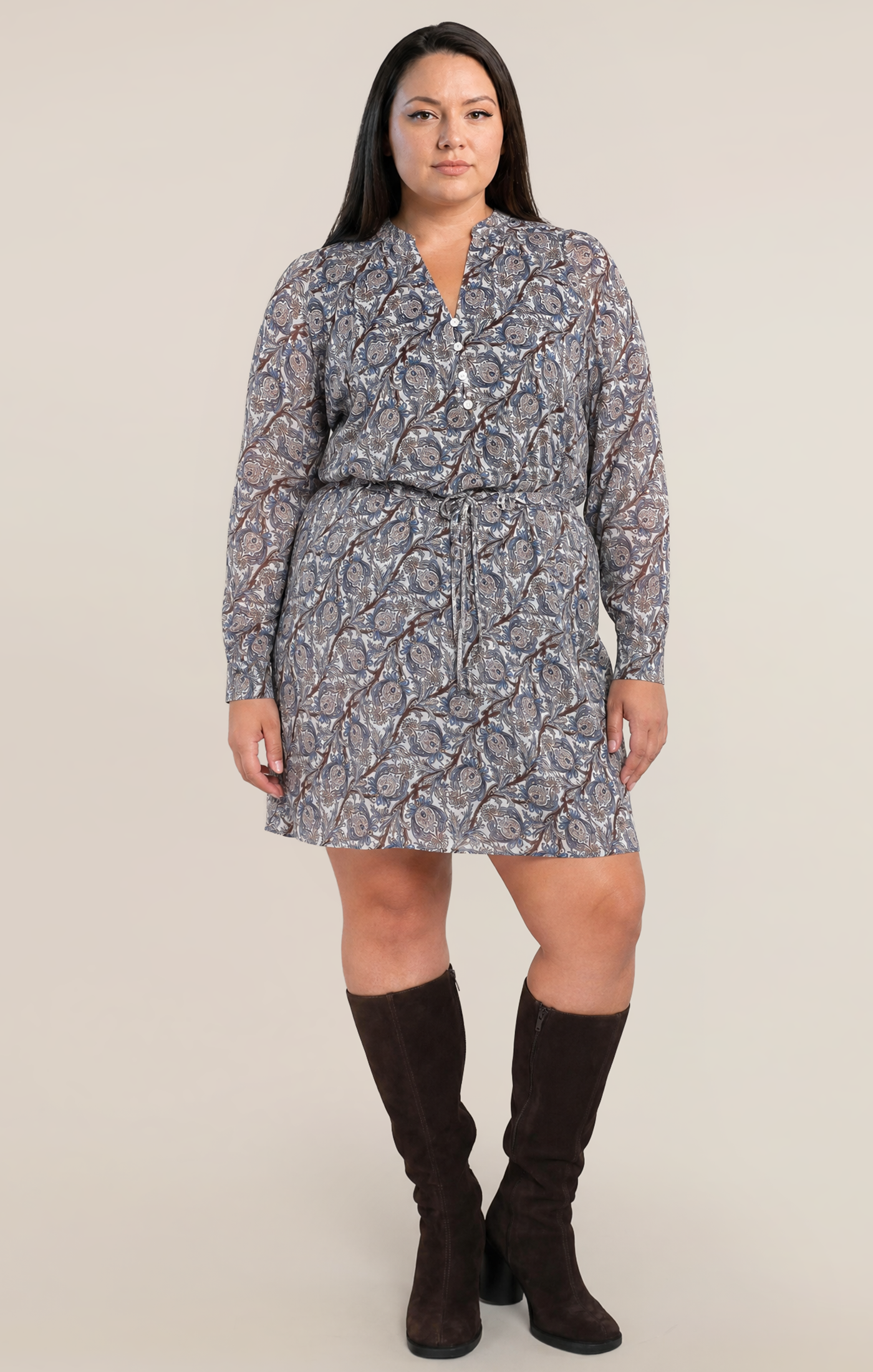 BELTED BUTTON DETAIL DRESS