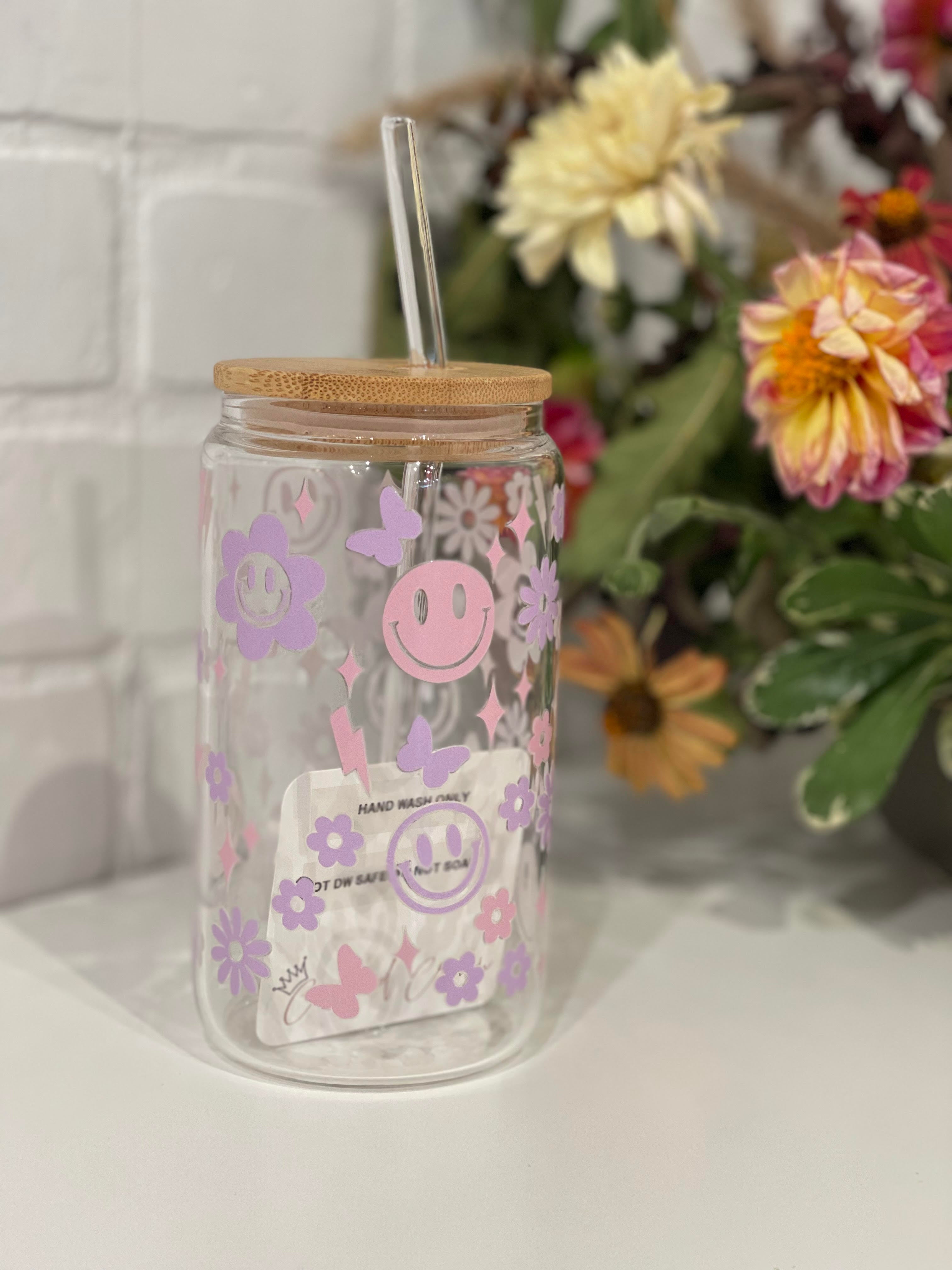 Happy Floral | 16oz Can Glass