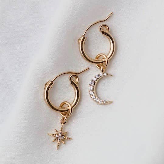Celestial Star and Moon Hoops | Gold