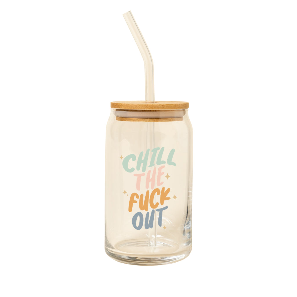 Can Glass w/Lid + Straw | Chill The Fuck Out